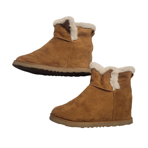 Cozy Brown‎ Faux Fur Lined Ankle Boots Winter Warm Comfy - Picture 1 of 6